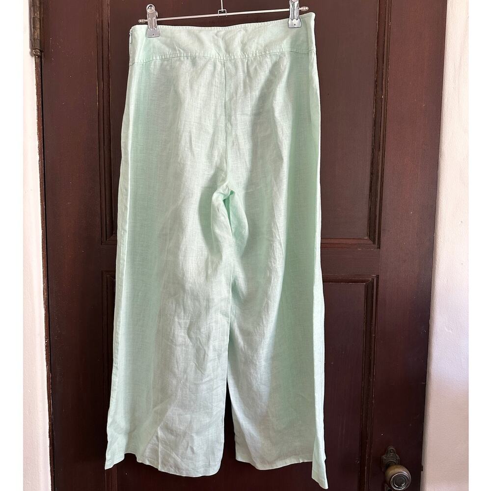 EILEEN FISHER | Mint Green Linen Wide Leg Ankle Length Pants | Size 0 - Picture 2 of 6